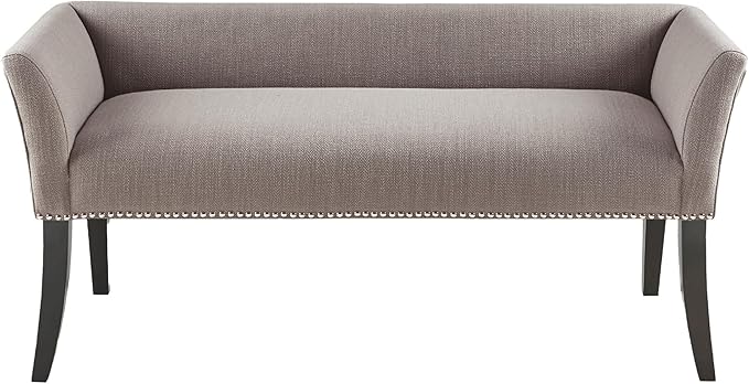 Madison Park Accent Bench, Upholstered with Nailhead Trim, & Padded Seat Entryway Bench Small, End of Bed Bench with Back, 49.5" W x 19.25" D x 23" H, Grey