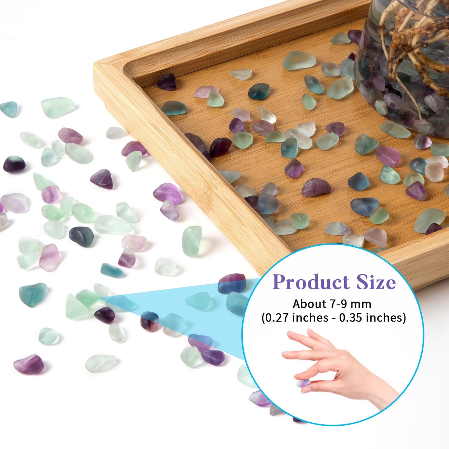 QICQDRAM Polished Fluorite Gravel Rocks Bulk 0.9 Lb/405g Natural Tumbled Crystal Chips Decorative Pebbles for Home Decoration & Fish Turtle Tank, Vase Filler, Plants Decor