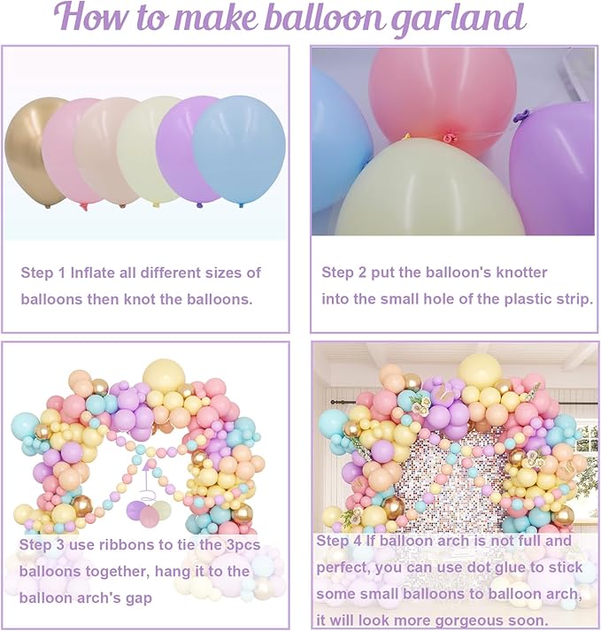 Pastel Rainbow Balloon Garland Arch Kit, 162 Pcs – Assorted Colors Pastel Latex Balloons for Birthday, Baby Shower, Wedding & Unicorn Party Decorations