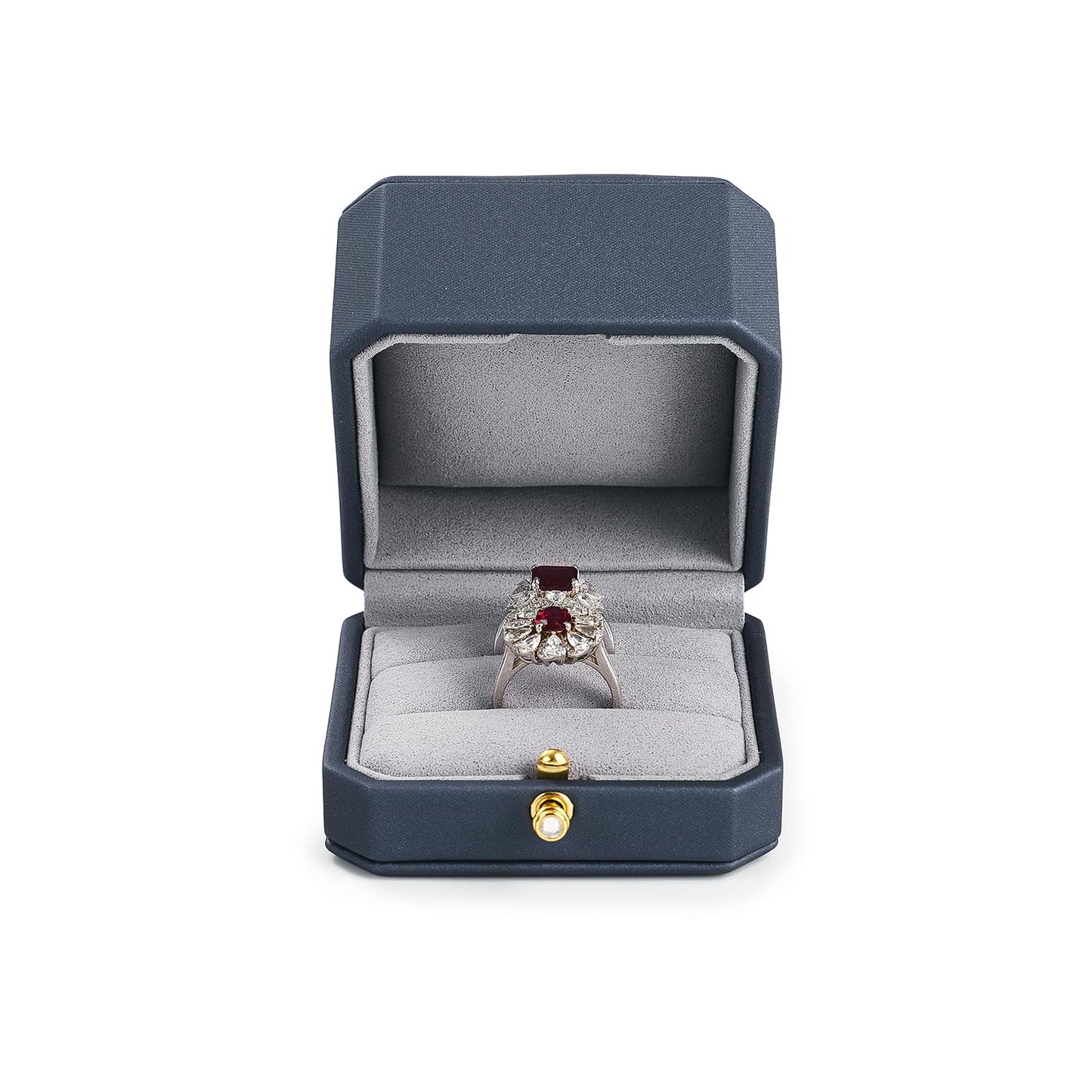 Oirlv Premium Leather Double Ring Box for Wedding Ceremony Engagement Couple Rings Holder Jewelry Gift Box(Blue,Double)