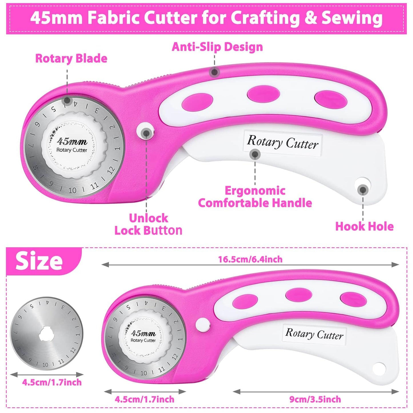 Rotary Cutter and Mat Set, Audab Self Healing Sewing Mats Shirt Cutter 45mm Fabric Cutter Wheel with 2 Blades Rotary Cutting Mat for Crafts Fabric Quilting Hobby (9" x 12" (A4)