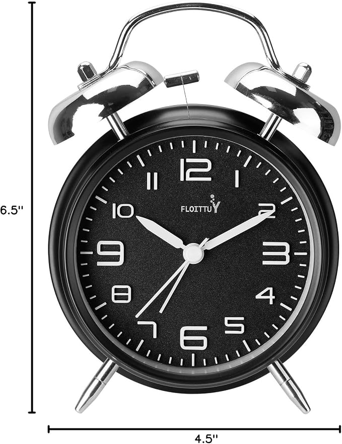 FLOITTUY (Loud Alarm for Deep Sleepers 4'' Twin Bell Alarm Clock, Stereo Digital Dial Alarm Clock with Backlight for Bedroom and Home Decoration(Streamer Black)