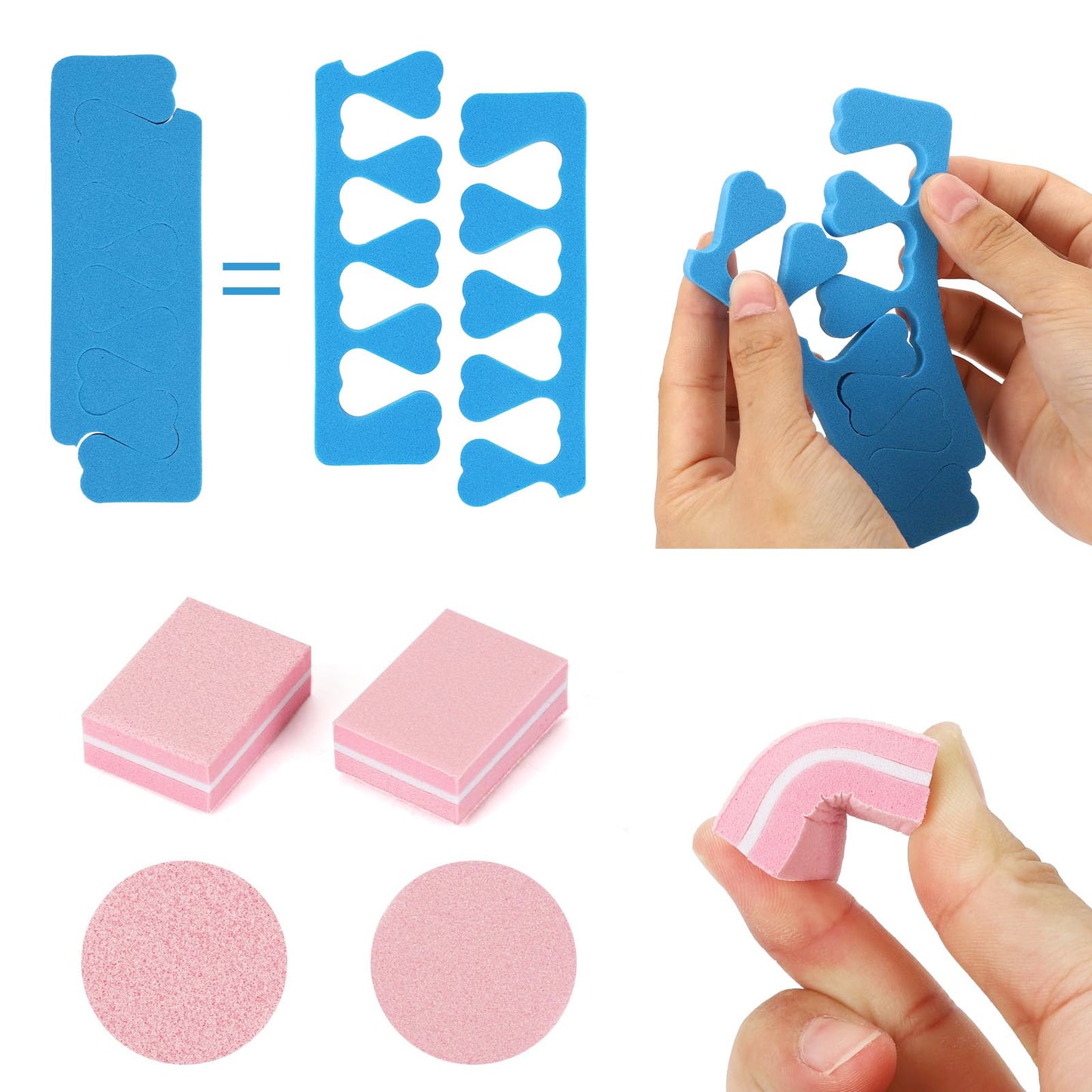 273Pcs Toe Separators Set- Nail Spa Party Tools, Mini Nail Files Buffers Block, Orange Nail Sticks Pedicure Wood Cuticle Pushers