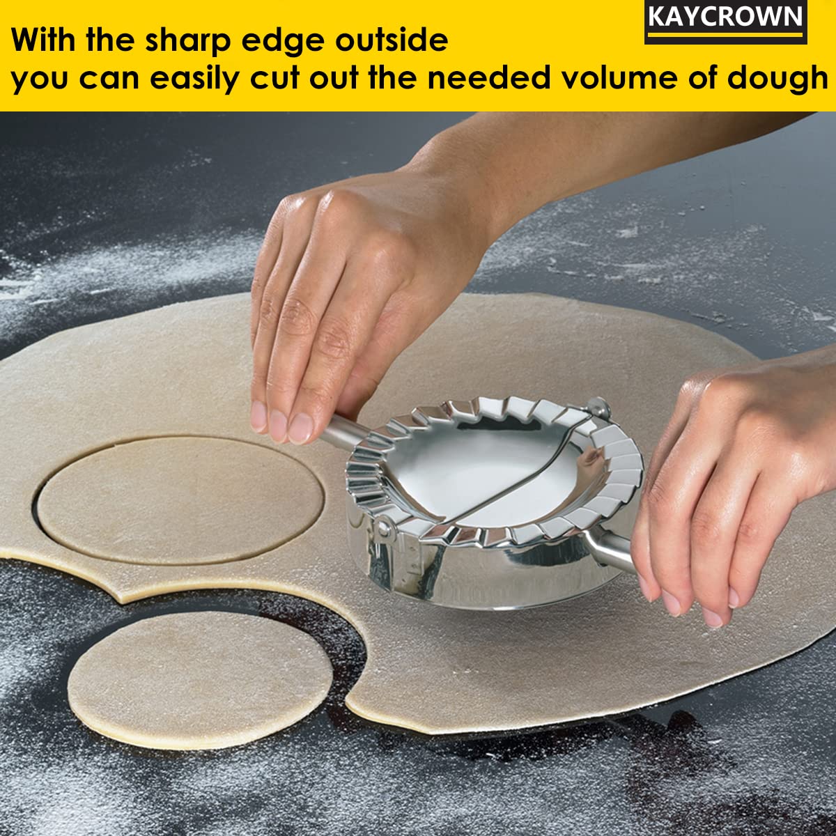 KAYCROWN Empanada Maker Press, Stainless Steel Dumpling Maker Set, 2-in-1 Dough Cutter Dumpling Mold Set for Ravioli, Pierogi, Turnovers, Calzone, Dumpling, 4 Sizes (XL/6"+L/4.75"+M/4"+S/3.25")
