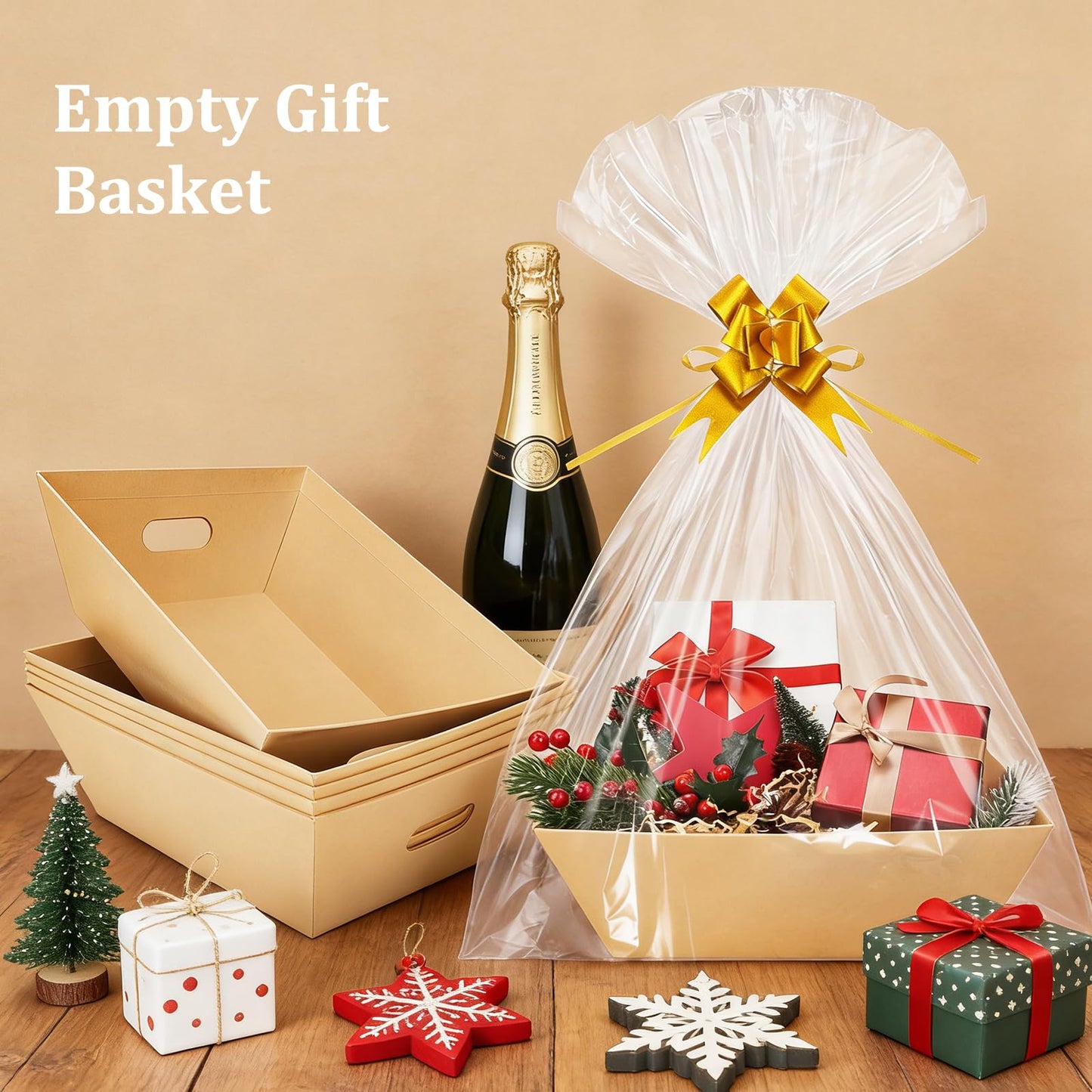 EVELOMO 5 Pack Empty Gift Baskets to Fill - 12" x 10" Large Baskets for Gifts Empty, Sturdy DIY Gifts Baskets Sets with 200g Crinkle Cut Papers for Birthdays Weddings Parties and Holidays (Kraft)