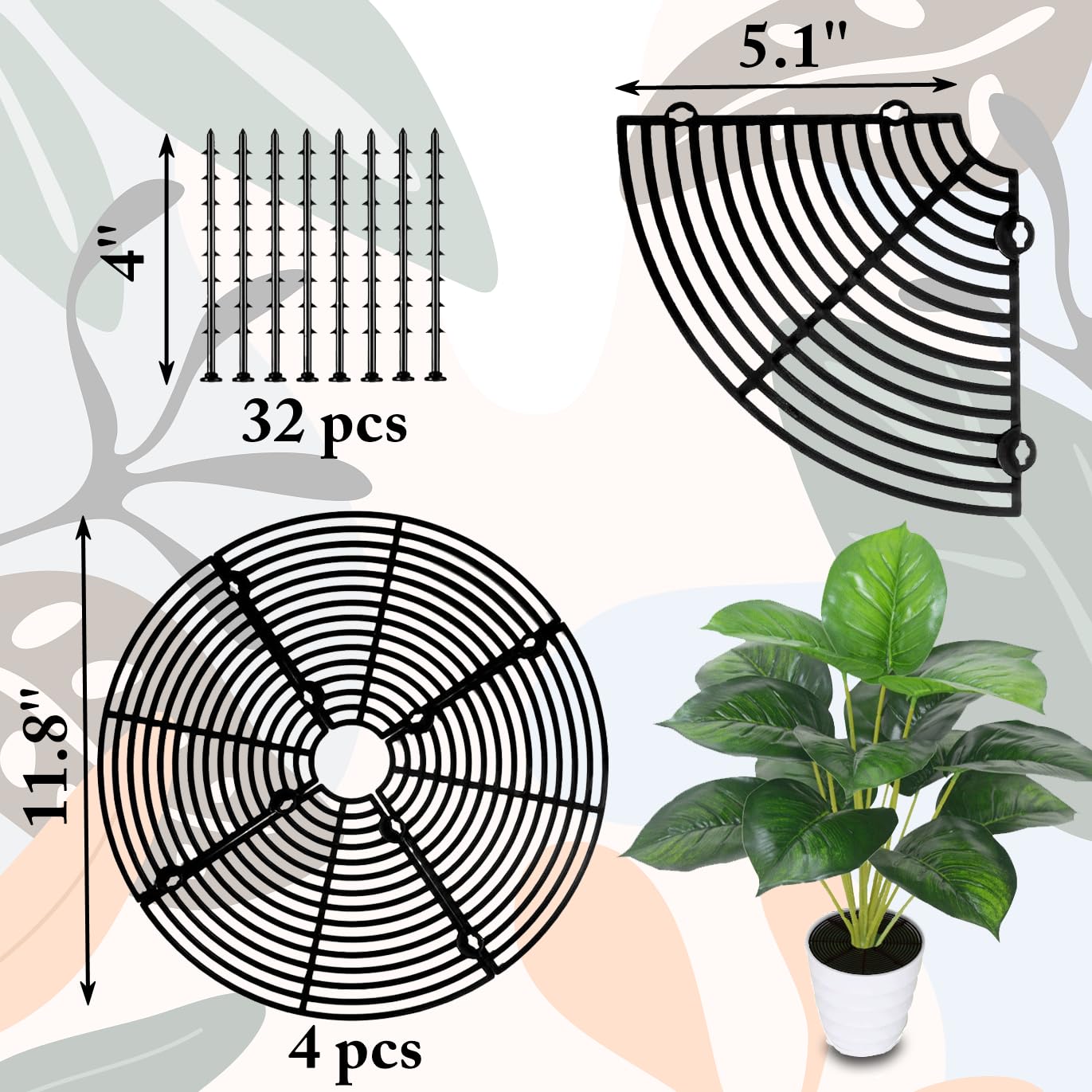 Z Metnal Plant Pot Protector, Plastic Grid Pot Cover, Flower Protector Stopper for Cat Dog Digging, Baby Kids Safety - Black, 11.8 inch (4-pack)