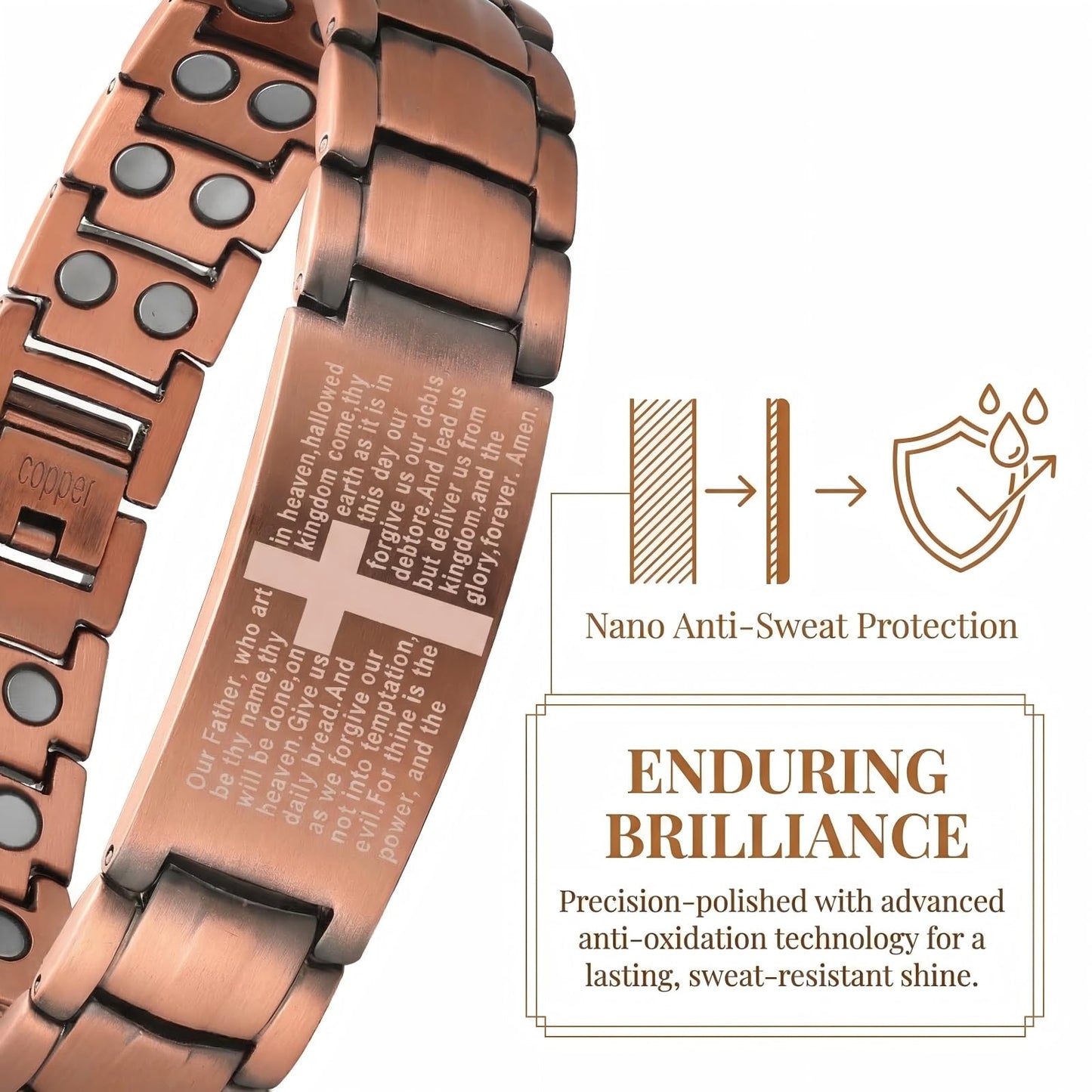 Picalela Magnetic Copper Bracelet for Men & Women, 99% Pure Solid Copper with Magnets, Adjustable Clasp, Retro Cross Design, Perfect for Stylish Matching (BLACK)