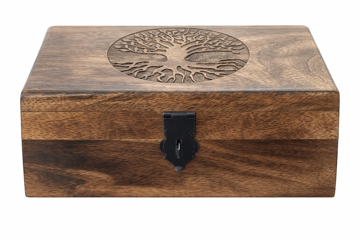 ELSHIL Handmade Mango Wood Keepsake Box with Engraved Tree of Life – Wooden Jewelry Box, Trinket Box, Flame Worked Finish, Unique Gift for Women & Men