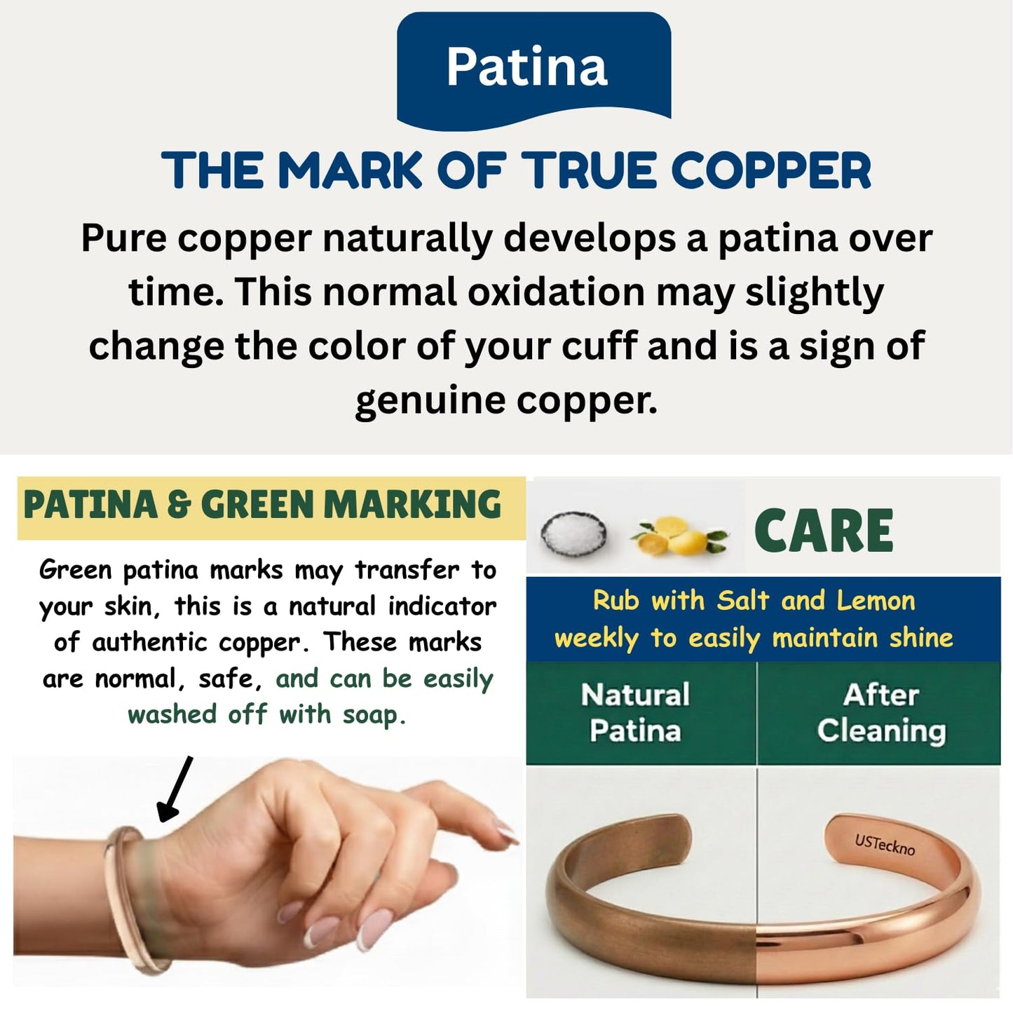 USTeckno Hand Forged 100% Pure Copper Bracelet. Made with Solid High Gauge Copper and Health benefits. Enhance your well-being in style