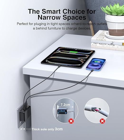 Fast Charger Block, GaN 6 Port USB C Charging Station Hub Cube, 100W Multiport Type C Wall Charger Power Strip Plug with PD 3.0+QC for iPhone 13 14 15 16 17 Pro Max XR XS 8 7, Samsung, iPad, Table