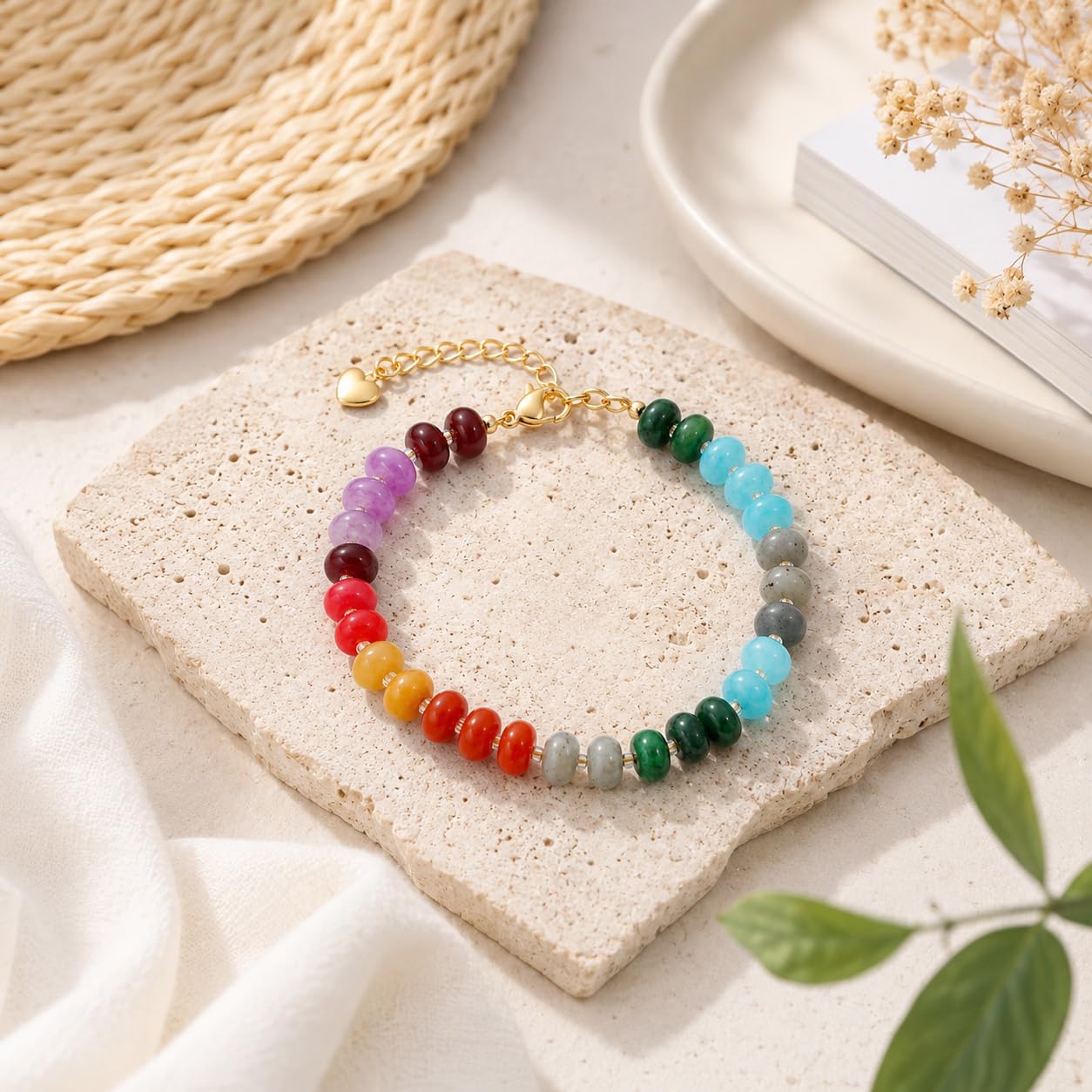 chorfla Colorful Natural Stone Beaded Bracelets for Women, Boho Handmade Gemstone Bracelet, Stackable Summer Beach Jewelry
