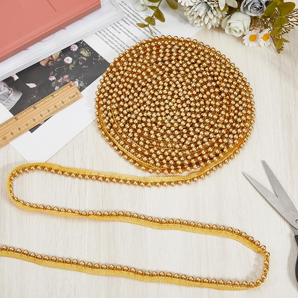 CABODYALS 1/2 Inch 10 Yards Gold Woven Ball Bead Tassel Trim Braid Fringe Edging with Beads Golden Lace Decorative Edge Trimming Polyester Ribbon for Sewing Making Party Wedding DIY Craft Supplies