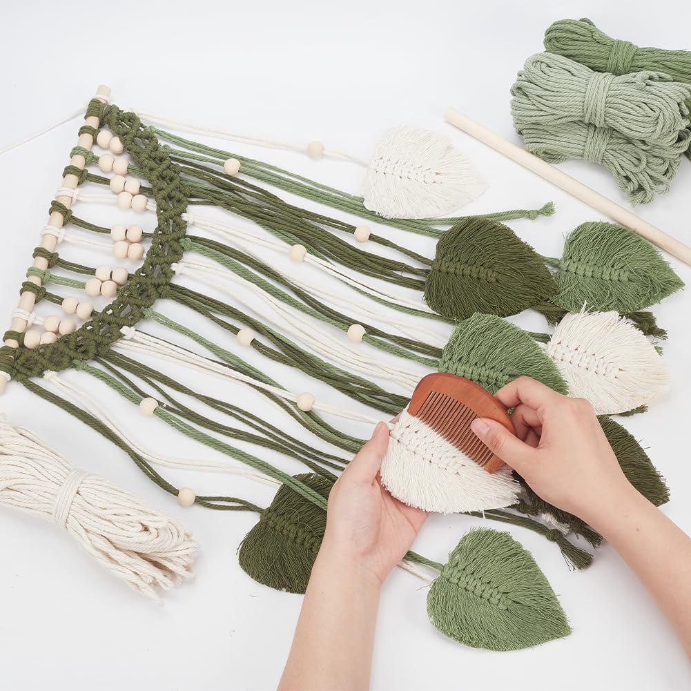ORIGACH DIY Macrame Leaf Wall Hanging Kit Boho Macrame Leaf Tapestry Kit for Adults Beginner Handmade Macrame Feather Wall Hanging Decor for Living Room Bedroom