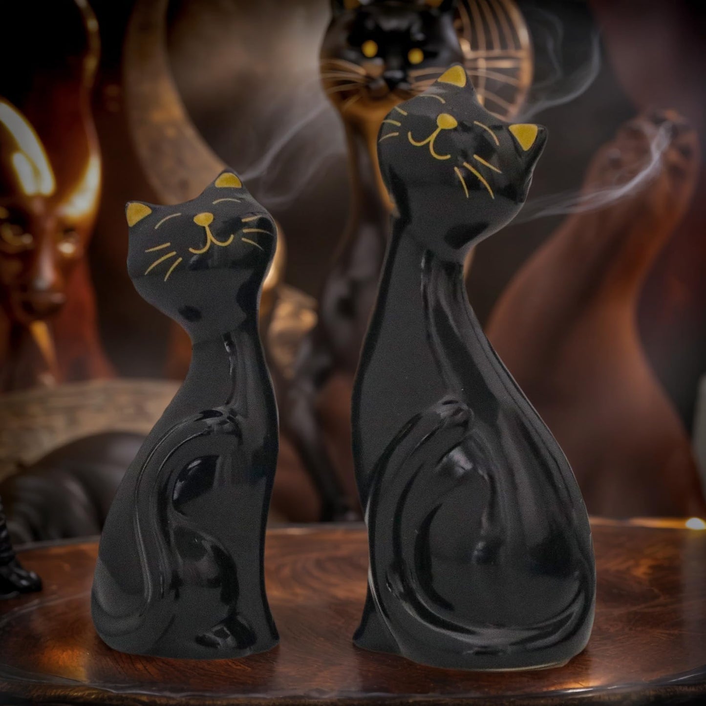 Wisifayardin 2pcs Black Cat Figurines and Statues for Home Decor - Black Cat Figurine for Cat Lovers