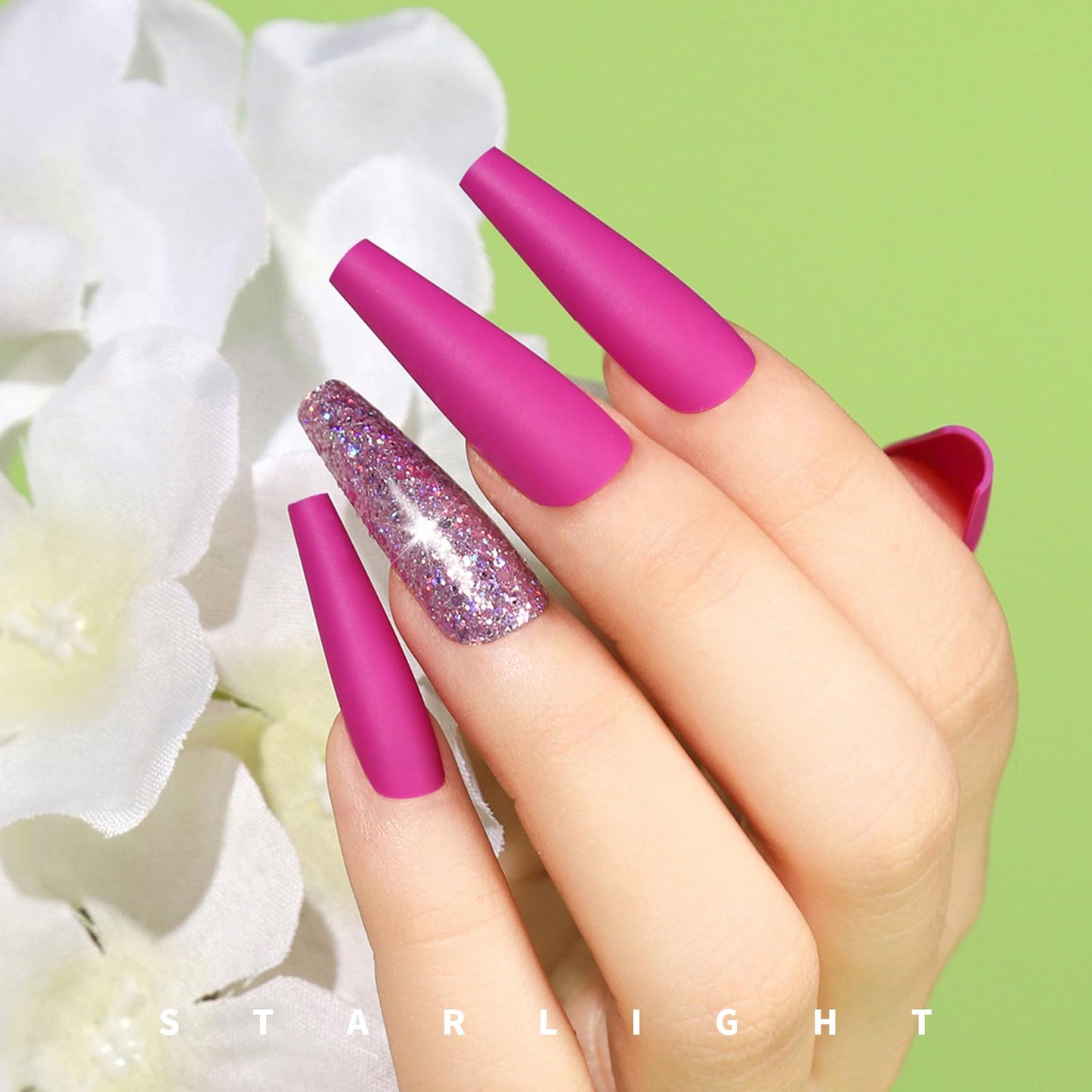 Teenitor Long Fake Nails Kit - 10 Colors Matte & Glossy, 4 Glitter Press On Nails