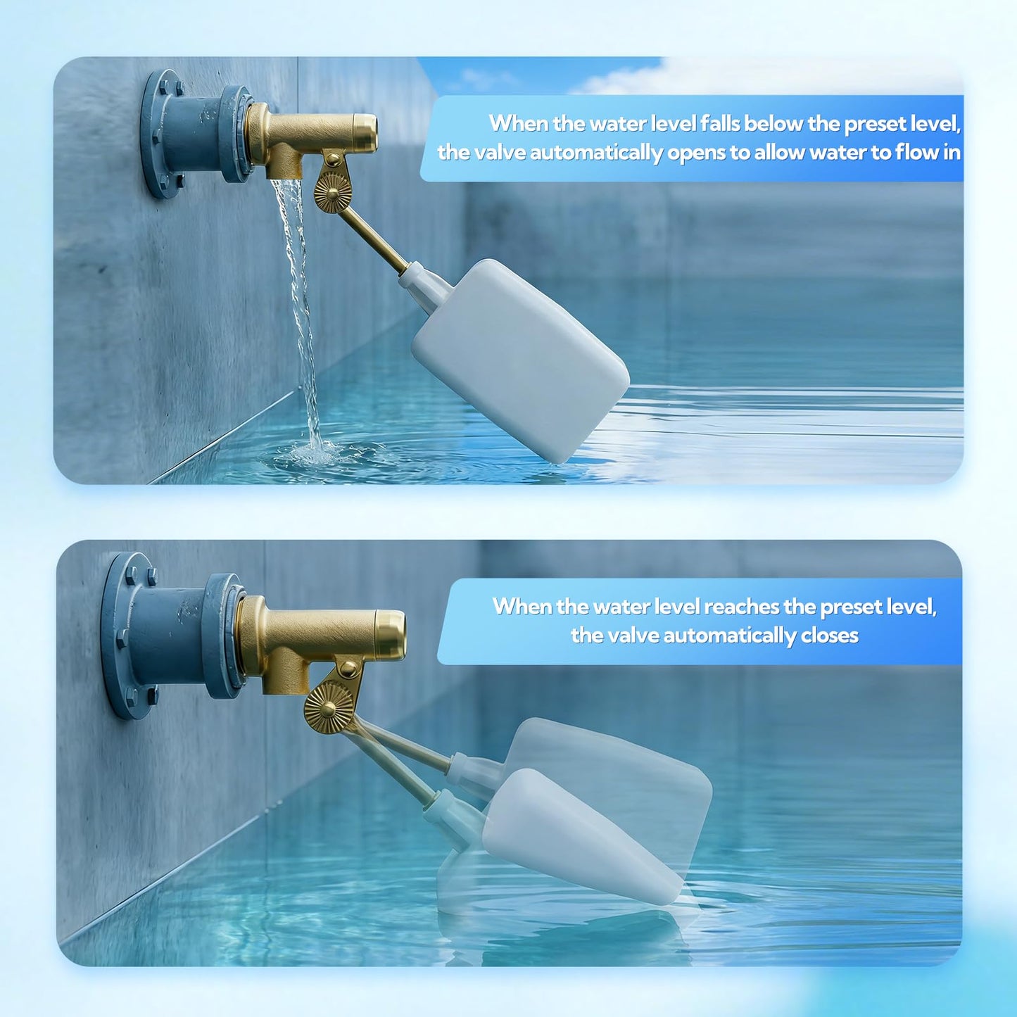 GASHER 2PCS 3/8" Water Float Valve, Water Level Controller for Water Troughs, Fountains, Water fountains, Water Tanks, Ponds