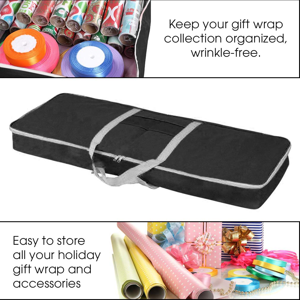 Primode Christmas Gift Wrap Organizer | Wrapping Paper Storage Container Box (37” x 14” x 4”) Constructed of Durable 600D Oxford Material (Black)