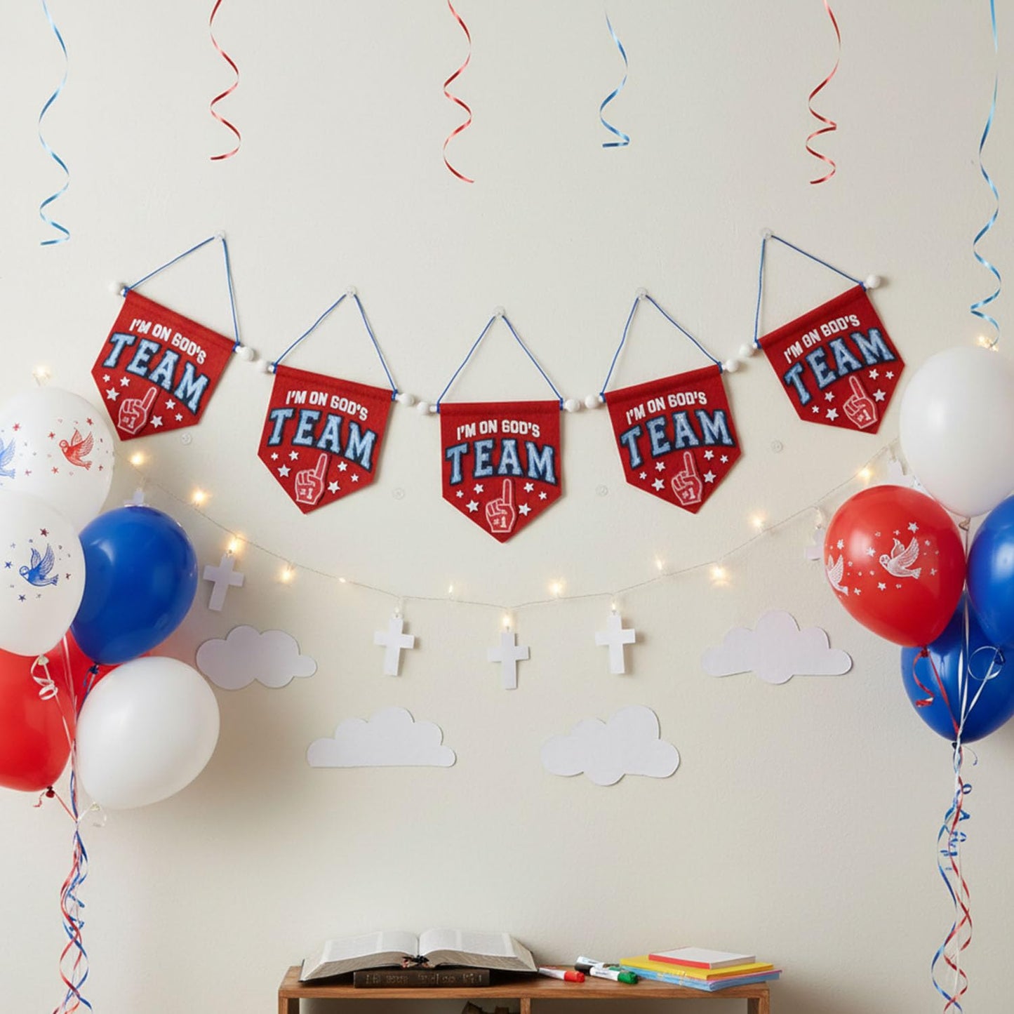 Fun Express I’m On God’s Team' Red Felt Banner Craft Kit – 12 Sets - Perfect for DIY Religious Decorations, Church Events & Sunday School Activities