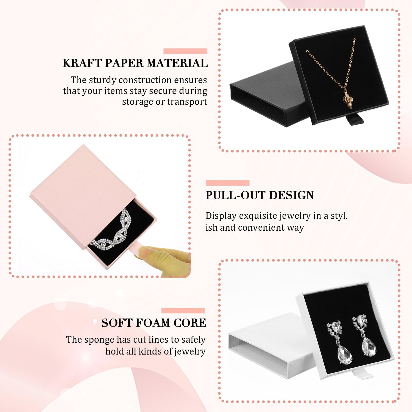 mekueeex 24 Pack Jewelry Gift Boxes Cardboard Jewelry Boxes 3.1 x 3.1 x 0.7 Inch Pull out Design Bulk Small Black Gift Box with Lids for Necklace Ring Bracelets Earring Display Box