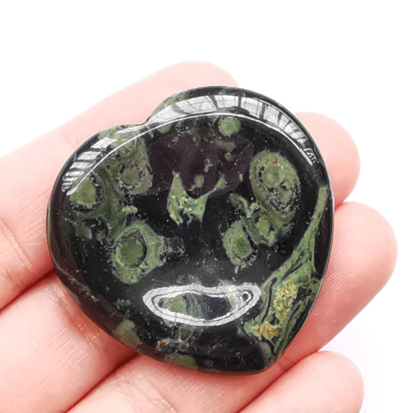 Bacatgem Natural Kambaba Jasper Heart Chakra Thumb Worry Stone,Hand Carved Healing Crystal Shaped Stone for Anxiety Stress Relief Meditation