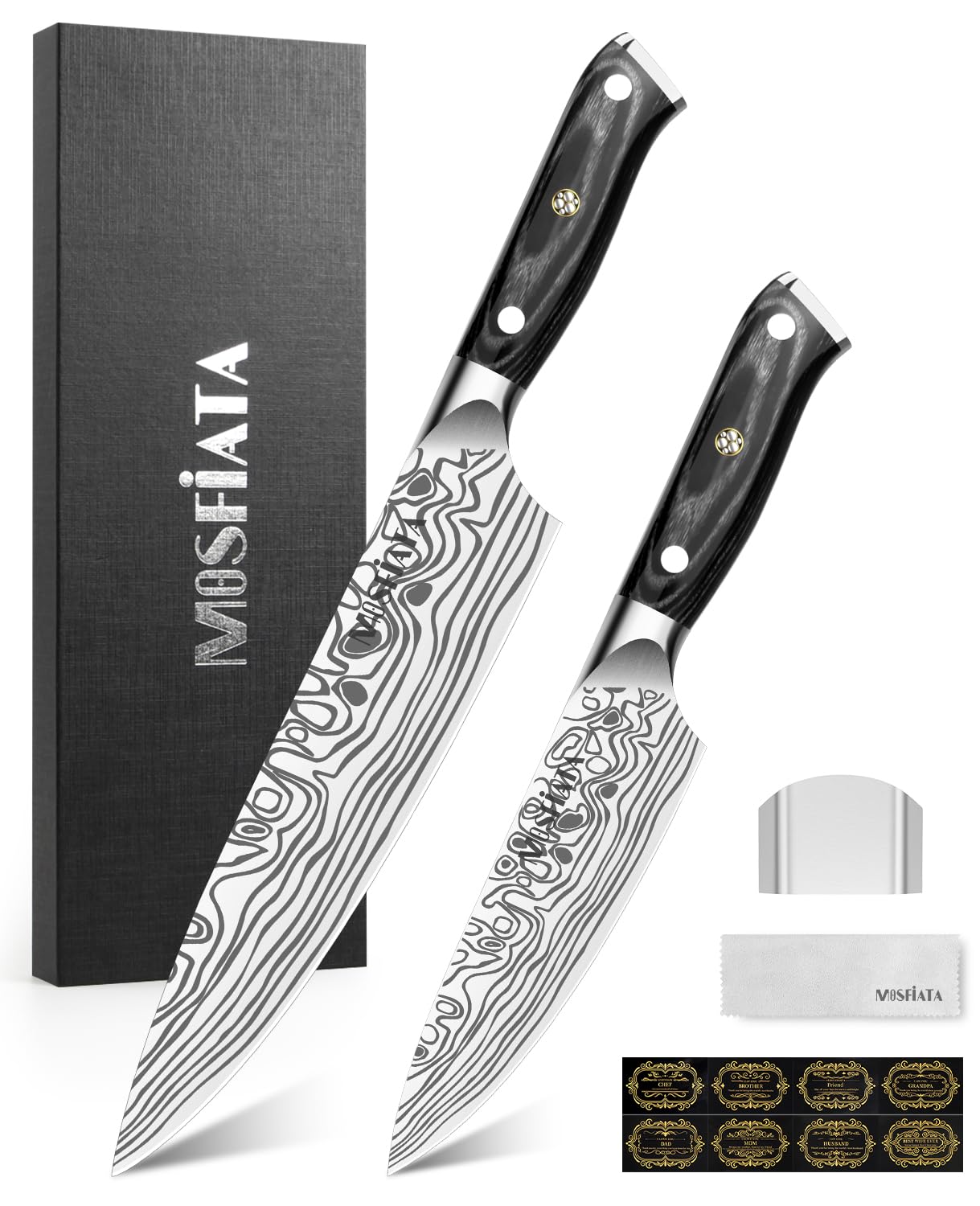 MOSFiATA 2Pcs Chef Knife Set, Sharp Kitchen Knife High Carbon German EN1.4116 Stainless Steel Cooking Knife, 9"&6" Chopping Knife Kitchen Knives Set with Ergonomic Handle, Gift Box