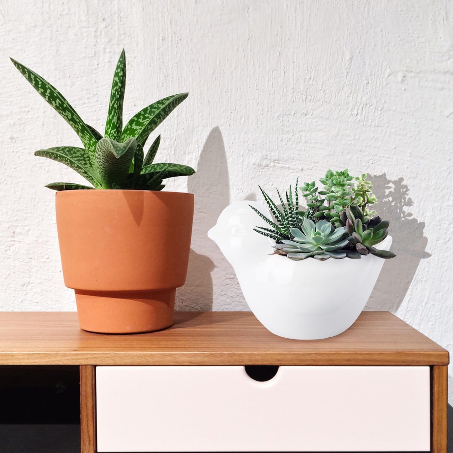 GOOHOCHY Ceramic Succulent Flowerpot Bird Planter Creative White Animal Design Large Plant Container for Garden Balcony Home Decor