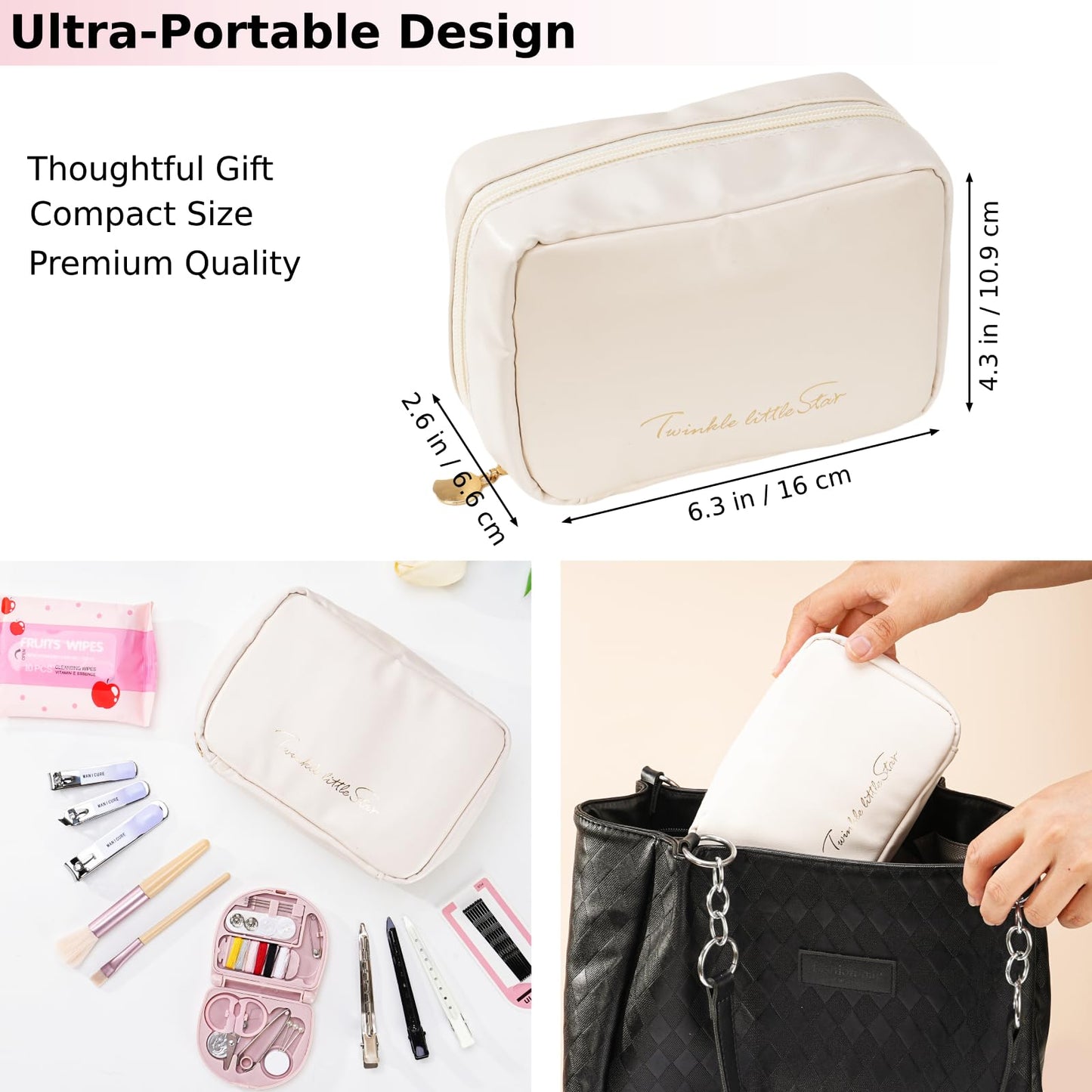 Wedding Day Emergency Kit for Bride, 39 Pc Essential Items for Brides Daily Use Women Wedding Gift, Travel Kit Personal Care Survival Set With Bride Makeup Bag - Wedding Emergency Kit Supplies (White)