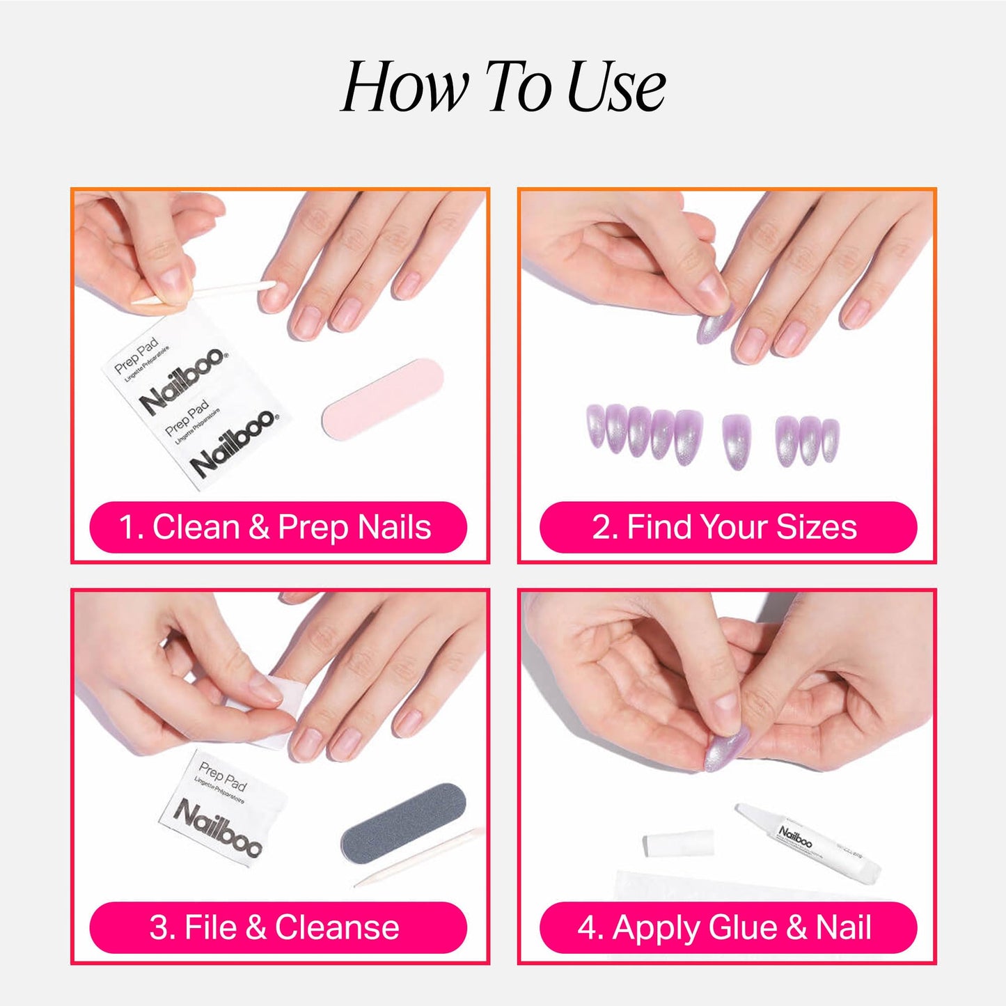 Nailboo Press On Nails, Salon-Quality Reusable Fake Nails for Fast DIY Manicure with Strong Hold Nail Glue for Press Ons, Nail File, & Alcohol Prep Pads, Wine Time