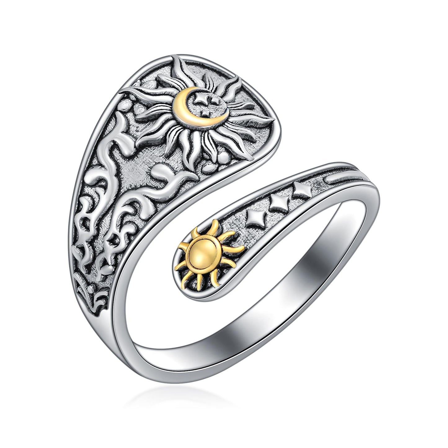Midari Sun Moon Star Spoon Ring 925 Sterling Silver Vintage Adjustable Thumb Rings for Women & Daughters