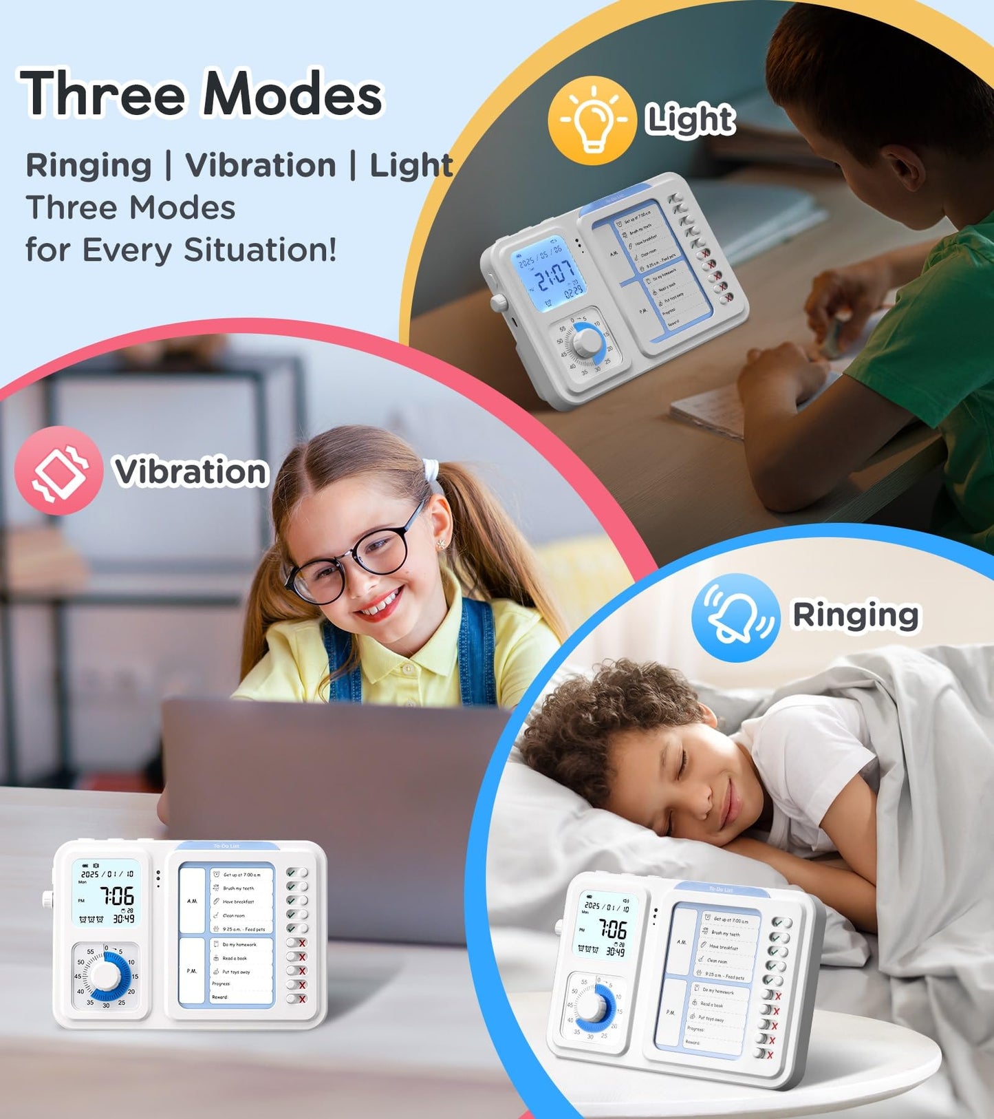 3-in-1 Visual Timer & ADHD Tool for Kids|Adults, Task Timer with Chore Chart Board, Visual Schedule for Kids with Autism, Daily Checklist for Home, School, Classroom, Desk