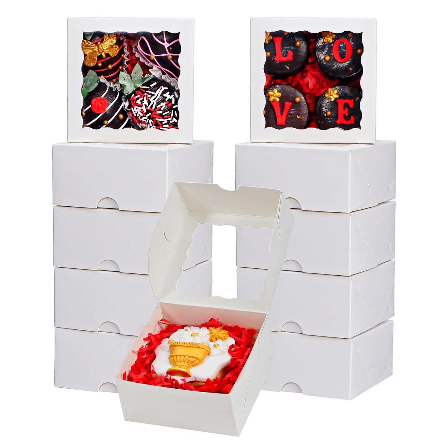 JCXGRVC 50Pack 4x4x2 Inch Cookie Boxes with Window Bakery Boxes Treat Boxes Truffle Boxes Party Wedding Favor