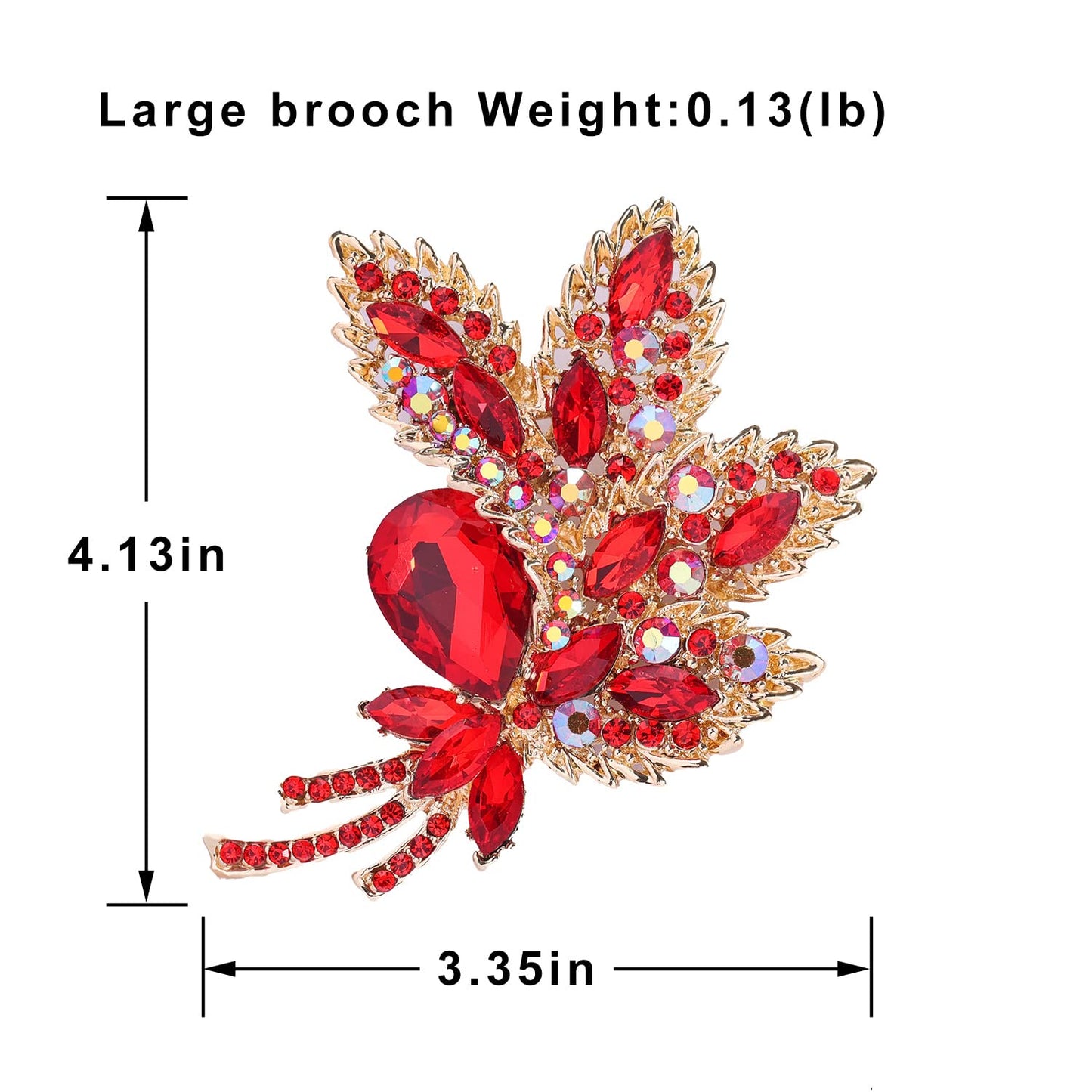 YOQUCOL Red Austrian Crystal Leaf Shape Bouquet Big Large Brooch Pin Rhinestone Scarf Decoration Wreath Cloth Pin For Women