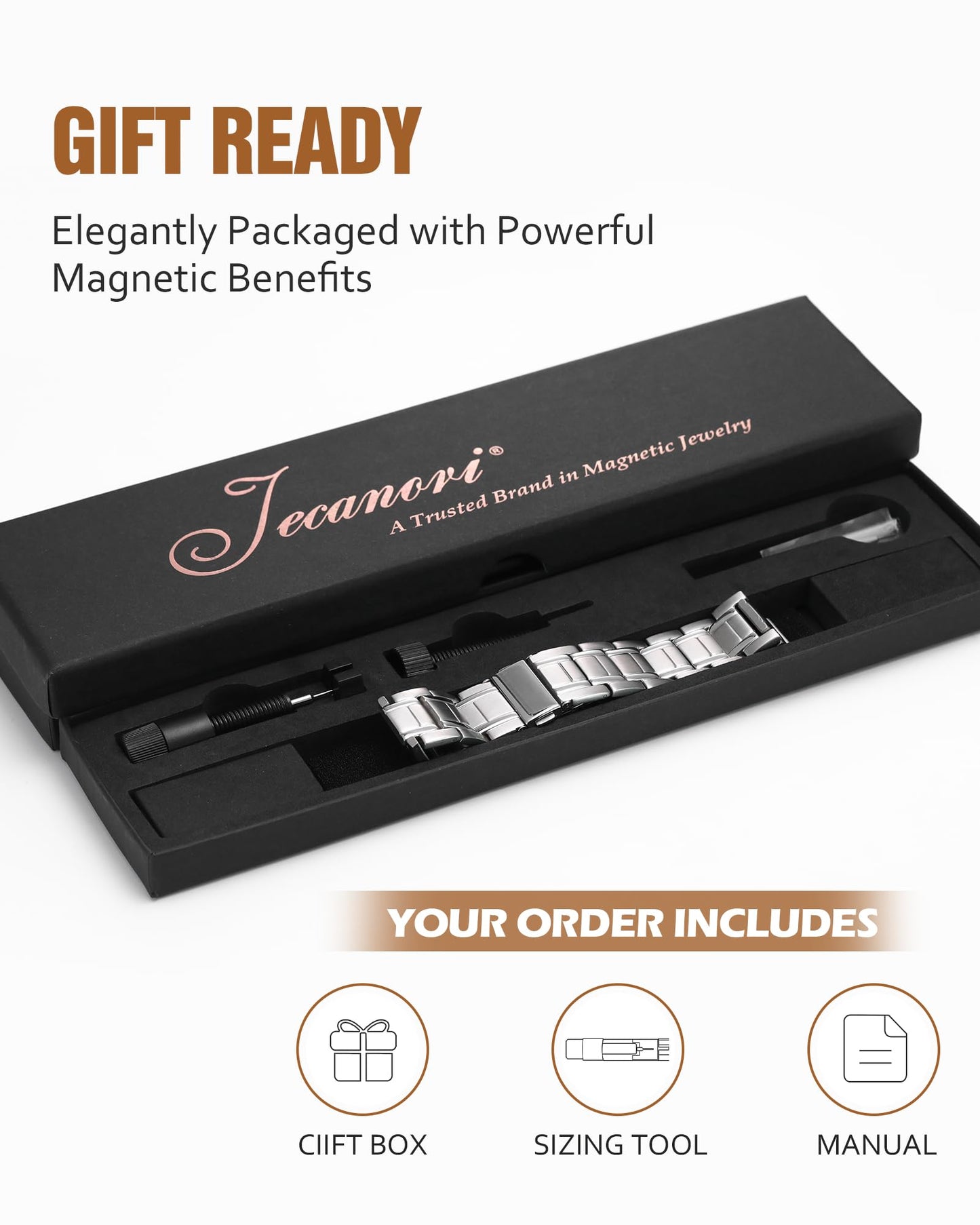 Jecanori 3X Magnetic Bracelets for Men Stainless Steel Bracelets With Adjustable Sizing Tool Gift