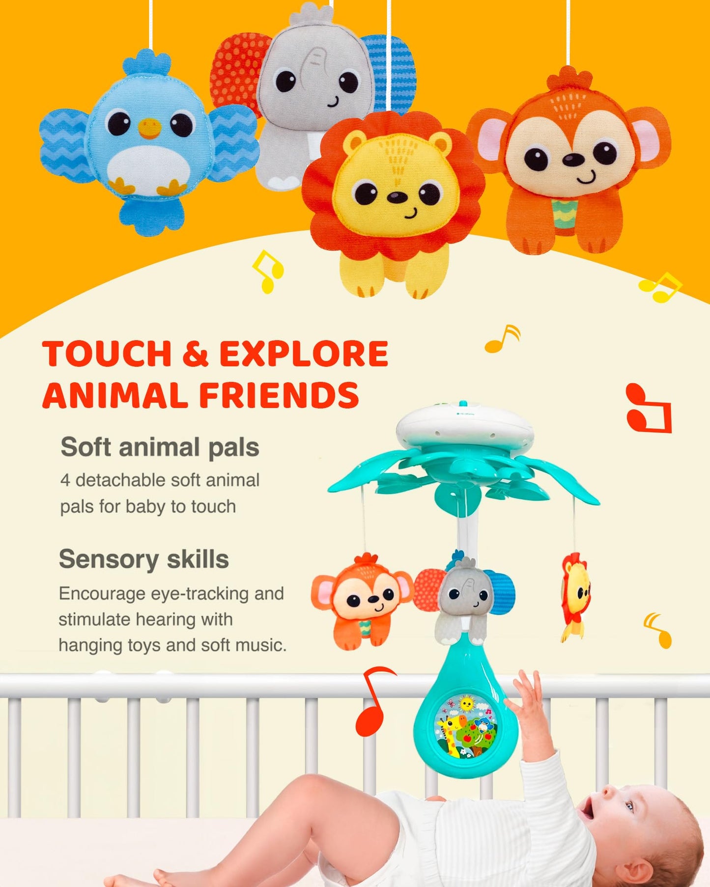 KiddoLab Baby Crib Mobile with Relaxing Music. Includes Ceiling Light Projector with Stars, Animals. Musical Crib Mobile with Timer. Nursery Toys for Babies Ages 0 and Older (New 2025 Model)