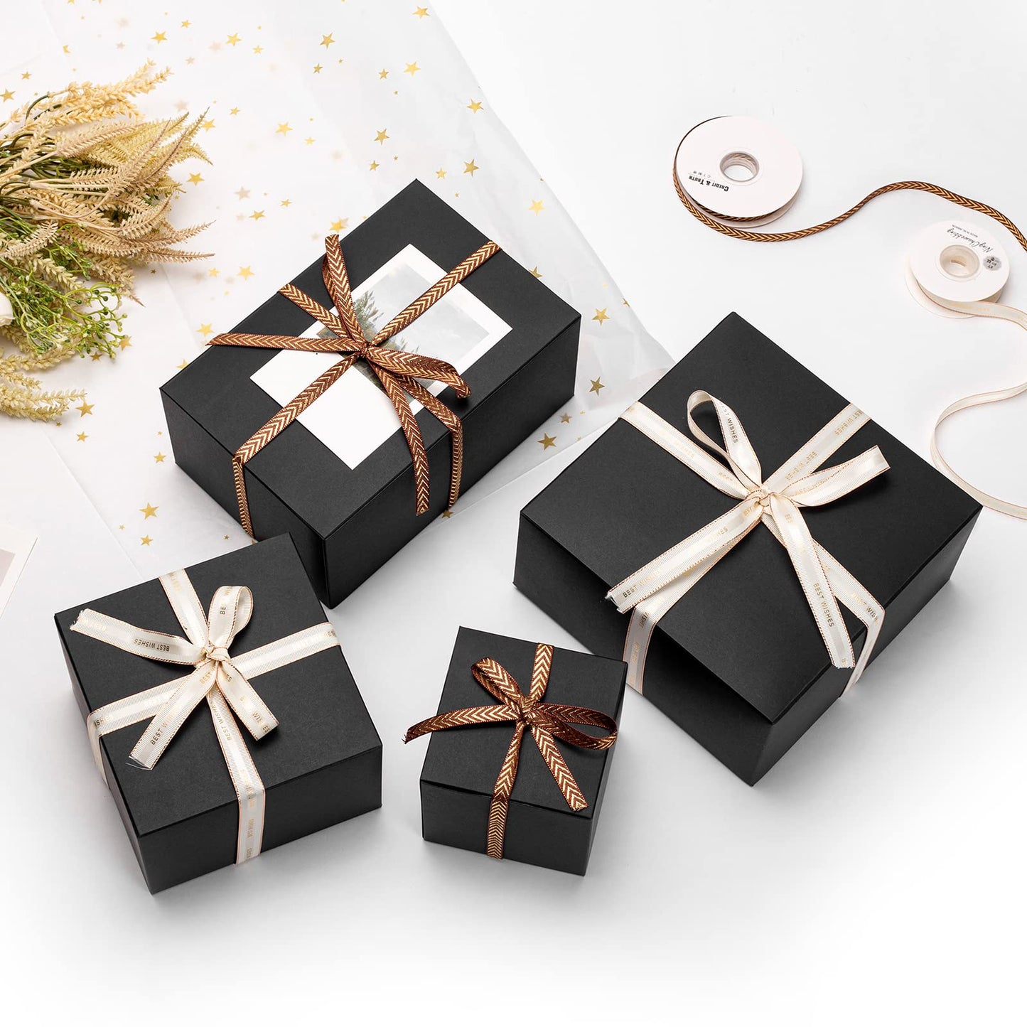 Mcfleet Black Gift Boxes with Lids 8x8x4 Inches 10 Pack Groomsmen Proposal Cardboard Craft Small Gift Box for Christmas, Wedding, Graduation, Holiday, Birthday Presents Packaging