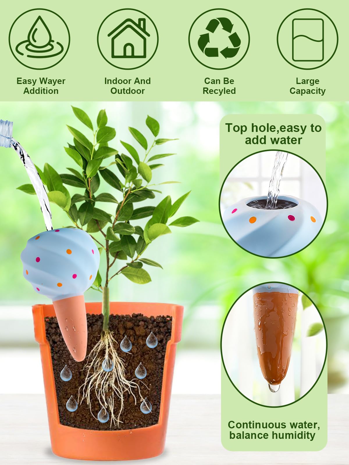 Kalolary 4PCS Plant Watering Globes Self Watering Stakes Terracotta Drip Water Stakes﻿ Irrigation Watering Bulbs for Pot, Indoor, Outdoor, Vacation (Conch)