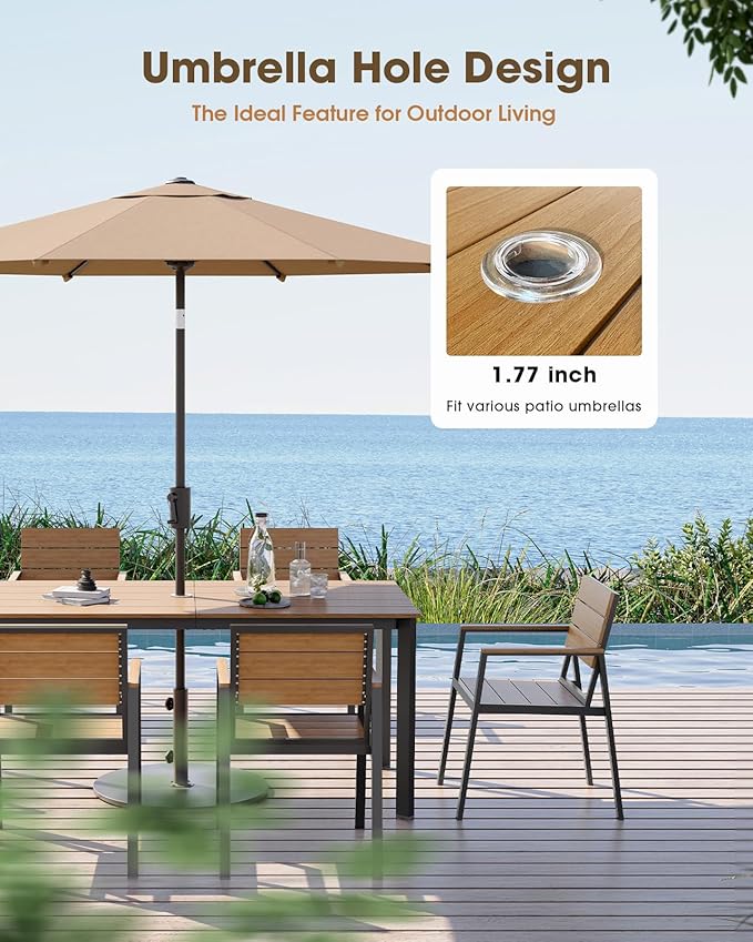 Outdoor Patio Dining Chairs Set of 2, Aluminum & HDPS All-Weather Dining Chairs for Deck, Lawn, Backyard, Pool (Gray & Teak)
