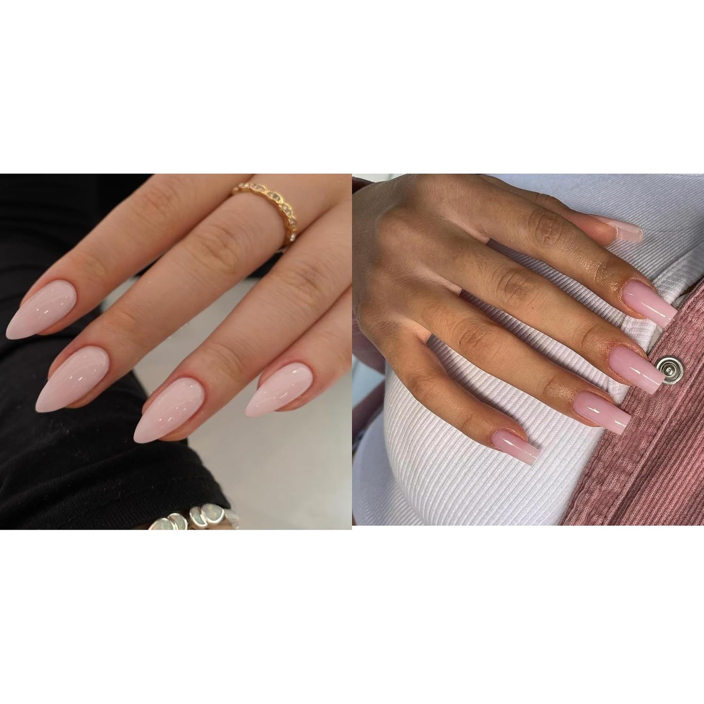 KQueenest Dusty Pink Press on Nails Medium Almond&Baby Pink Press on Nails Long Medium Coffin For Beach Party Daily Decoration in 48 PCS