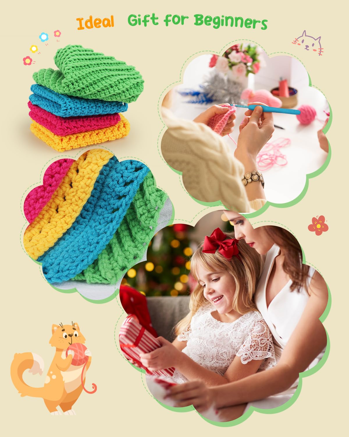 Katech Crochet Kit for Beginner Adults, Dishcloth Beginner Crochet Kit for Adults Learn to Crochet, Crochet Starter Kit Contain Detail Instruction Soft Yarn and Crochet Hook Supplies
