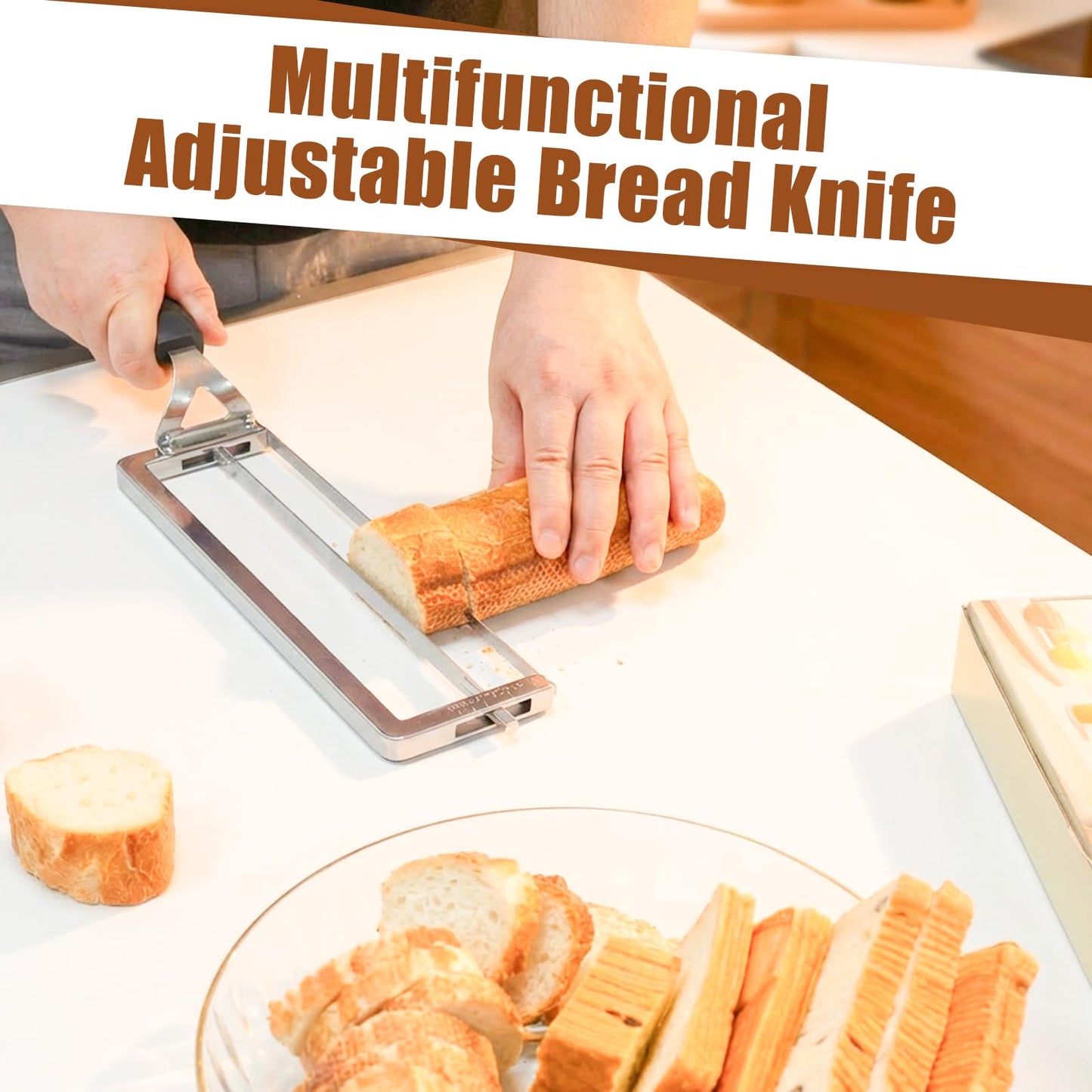 Adjustable Bread Slicer for Homemade Bread,Precision Adjustable Bread Knife With Slicing Guide, Metal Bow Frame,Sourdough Bread Knife Slicer for Homemade Bread, Sourdough, Bread Loaf,Bagels, Loaves