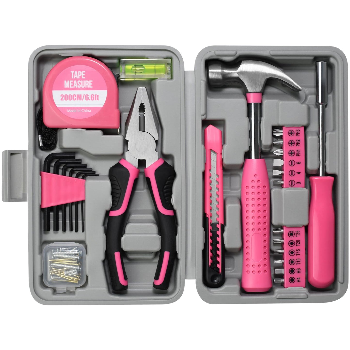 ZUZUAN Tool Set 25pc Pink Household DIY Tool Kit for Women,Small Mini Tool Box for Easy of Carrying, Starter Basic Ladies Tools Perfect for DIY, Home Maintenance