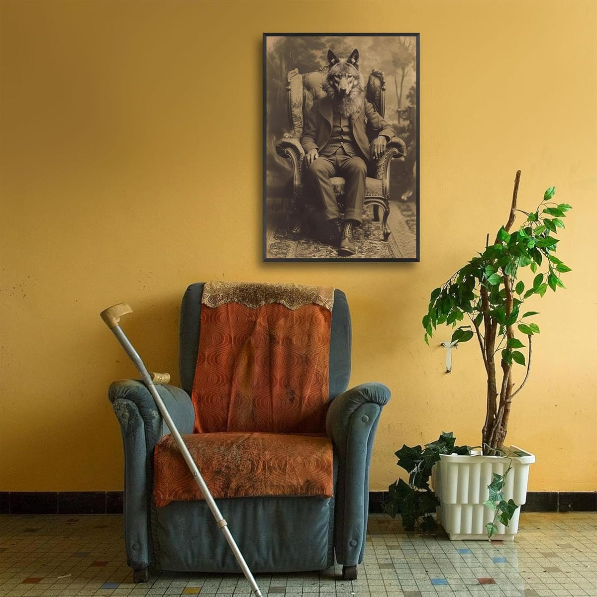Werewolf Vintage Shoot Art Poster Print Canvas Wall Art Ideal for Dark Academia Gothic Occult Decor Living Room Bedroom Office Posters Decorations Creepy Picture 24X36inch Aluminum Framed