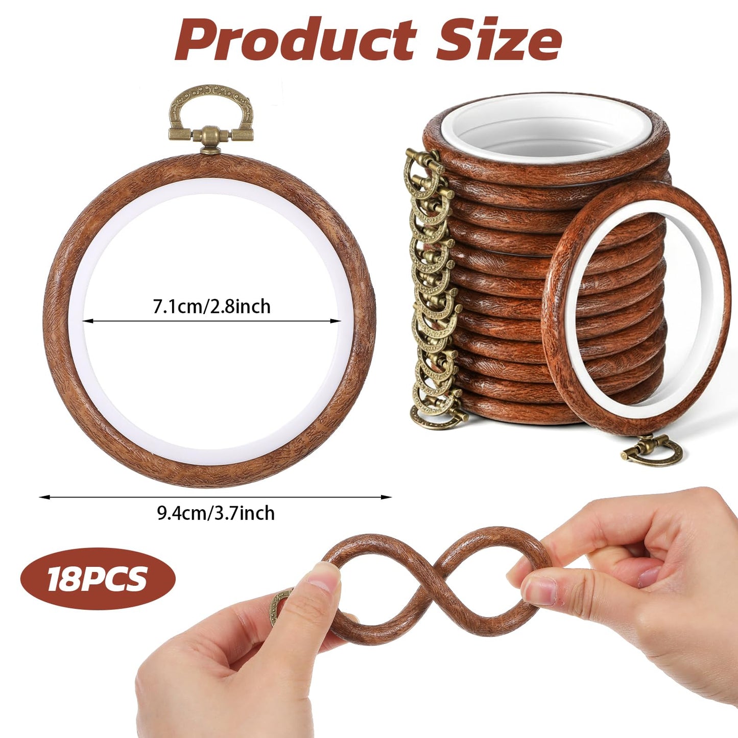 Kegeeei 18 Pcs 3 Inch Round Embroidery Hoops, Imitated Wood Cross Stitch Hoop Display Frame Circle for DIY Craft Sewing Hanging Ornaments