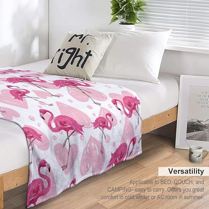Custom Flamingo Blanket Gifts with Name - 60 x 80 Inches Cute Flamingo Throw for Adults - Light Pink Soft Fuzzy Plush Blankets for Bed
