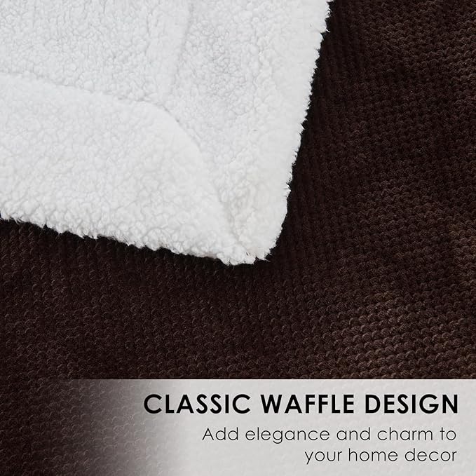 SOCHOW Waffle Sherpa Fleece Throw Blanket, Super Soft Fuzzy Warm, Lightweight Fluffy Reversible Plush Blanket for Bed Sofa Couch, 50 x 60 Inches Brown