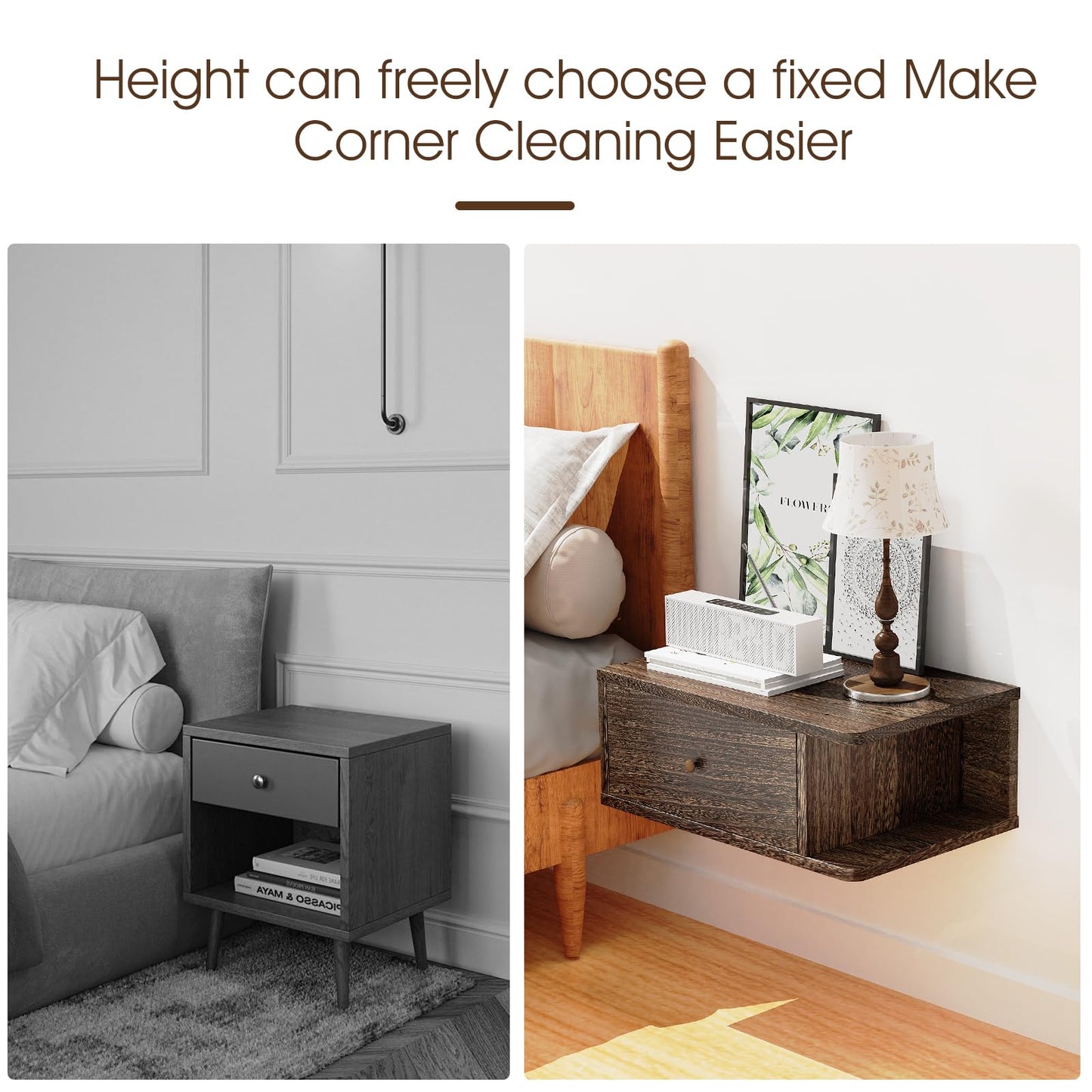 Floating Projector Stand Wall Mount - Modern Media Console Shelf Cabinet with Magnetic Door, 16.7" x 10.9" x 7.8", Open & Hidden Storage for Projector, Router, DVD Player, Cable Box