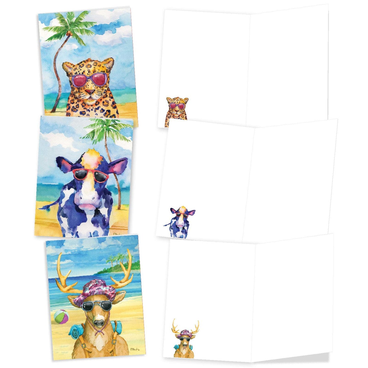 The Best Card Company - 20 Assorted Bulk Wildlife Whimsical Greeting Cards Boxed Set (4 x 5.12 Inch) Wildlife Variety Notecards for Kid (10 Designs, 2 Each) - Animal's Day Off AM6670OCB-B2x10