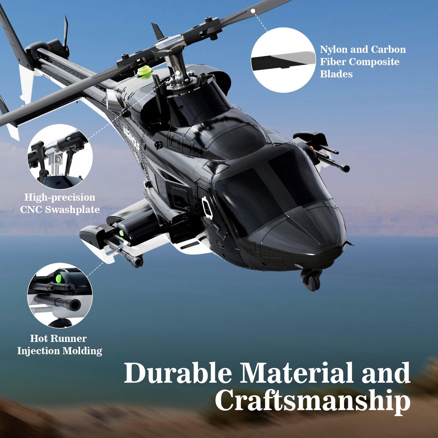 Carmanon RTF Airwolf RC Helicopter - 27:1 Scale Collectible Remote Control Helicopter with Auto-Hover, 6CH Control & Dual Batteries for Adults Beginners,TV-Accurate Air Wolf Series Model