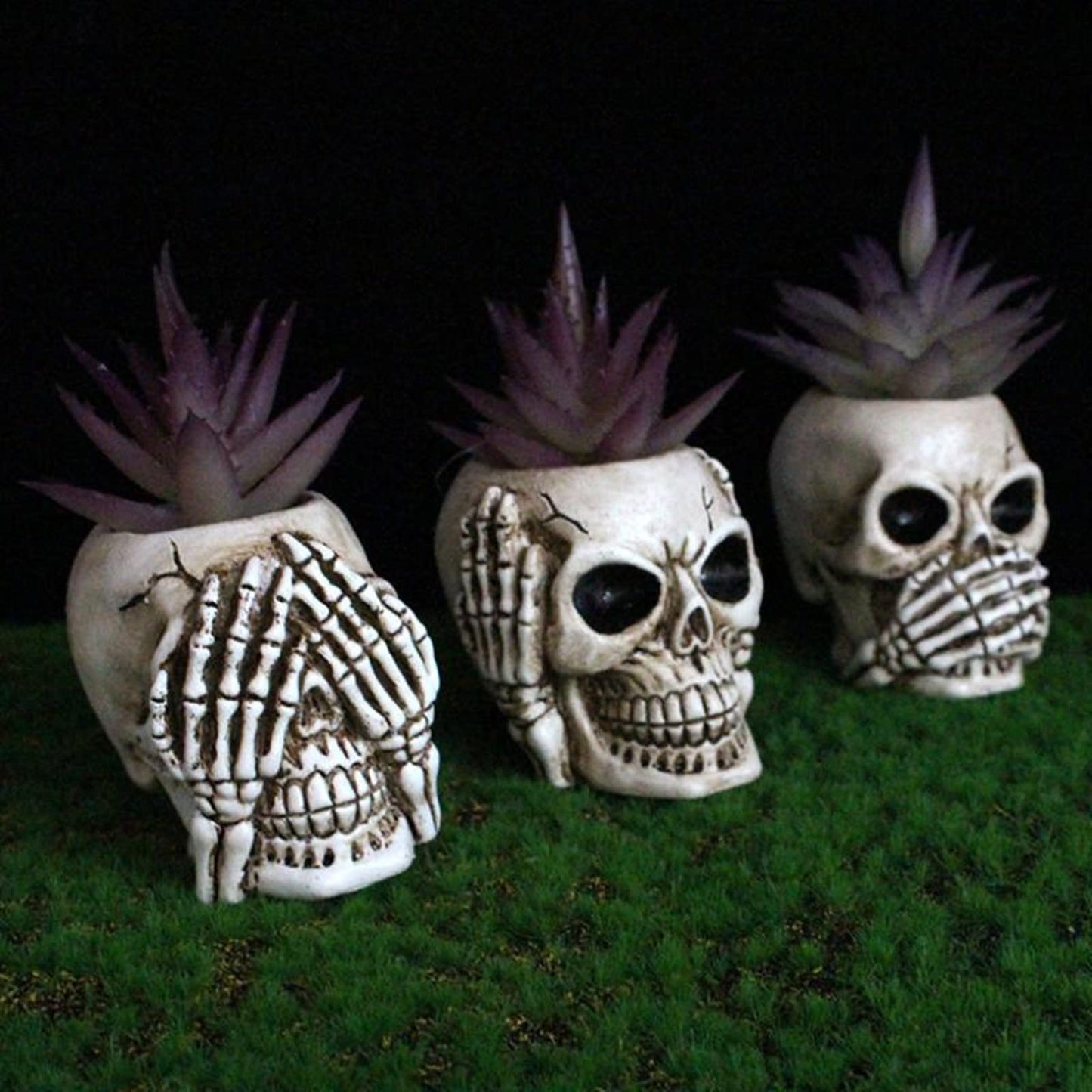 Simcat Succulent Pots with Drainage Mini Creative Skull Decor Resin Flower Pot 3 Cactus Planter Pots Succulent Plant Pots + Removable Drainage Stopper for Home Office Desktop Windowsill Décor