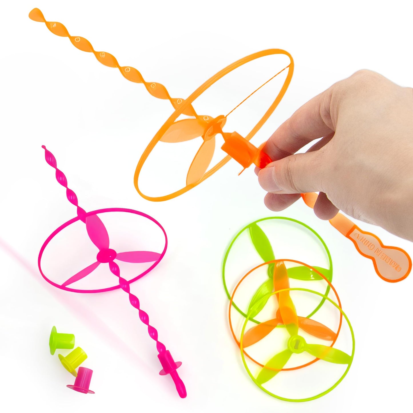 Sepco 50 Pcs Plastic Flying Helicopter Toy Set Flying Twist Disc with Launchers Spinning Bamboo Dragonfly Plastic Propeller for Kids Party Favors Gifts